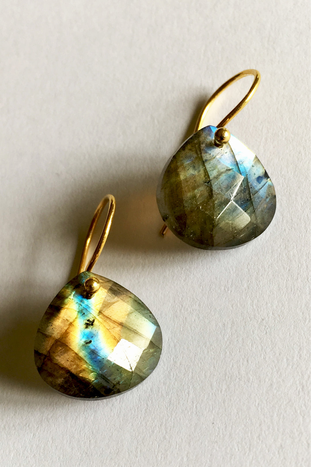 labradorite teardrop earrings gold hook