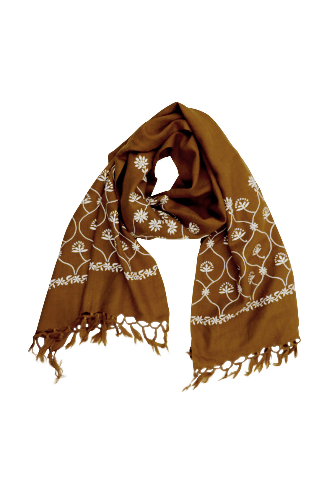 Handwoven woollen scarf muscade