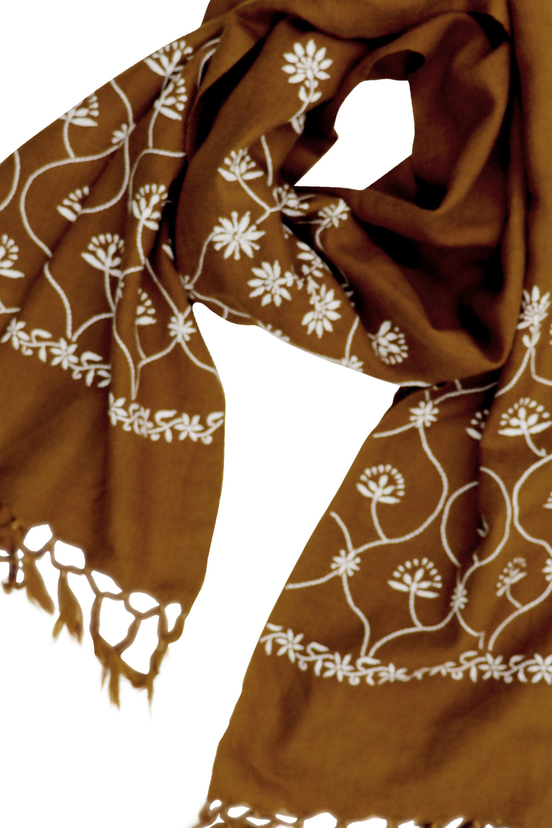 Handwoven woollen scarf muscade