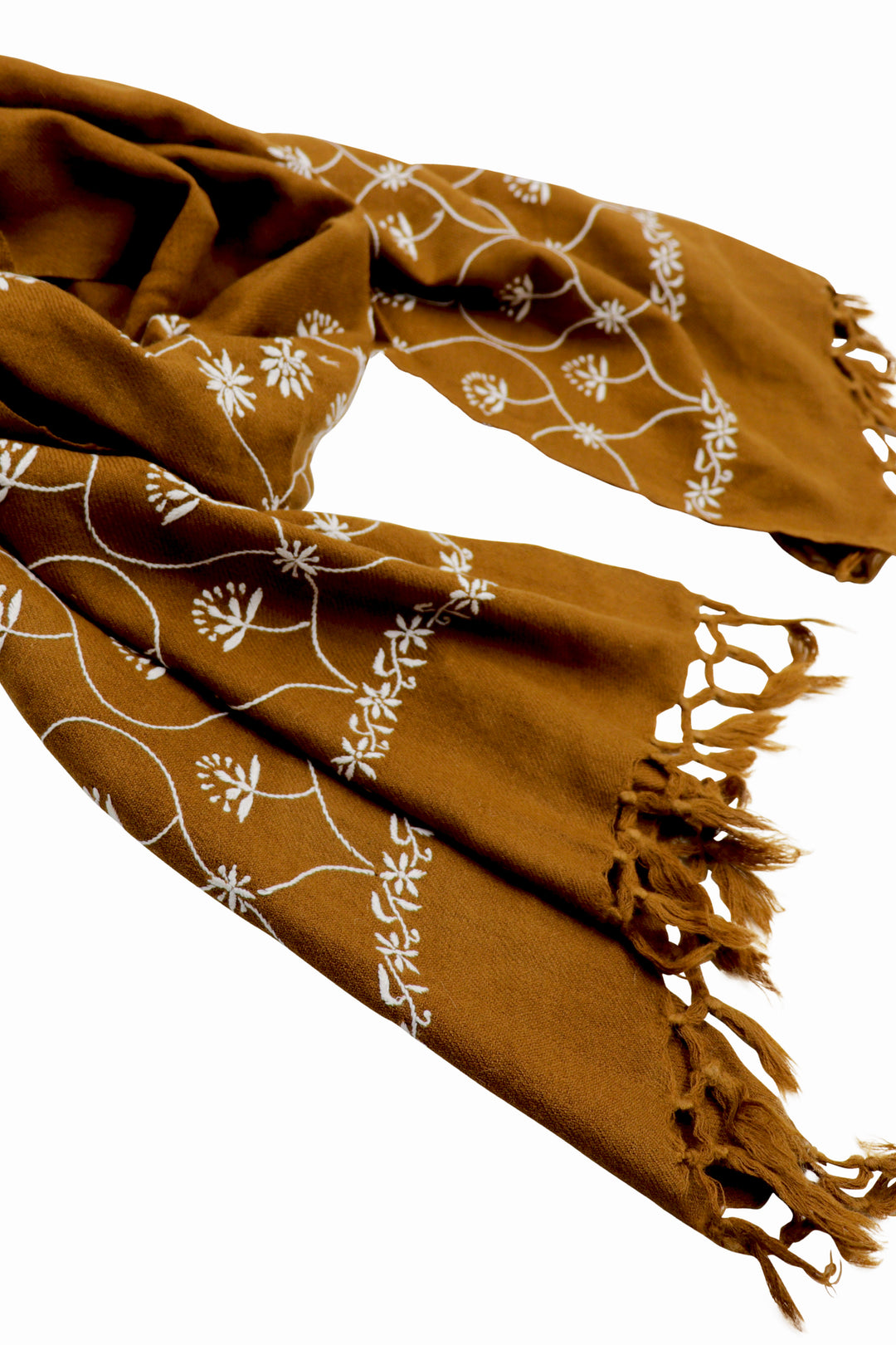 Handwoven woollen scarf muscade